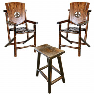 Leigh Country TX 93733 W Bar Arm Chair W/Fleur-De-Lis (Set of 2)with Char Log Saddle Stool, 28-Inch