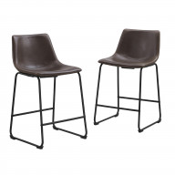 Faux Leather Dining Kitchen Counter Stools Set of 2 - Brown