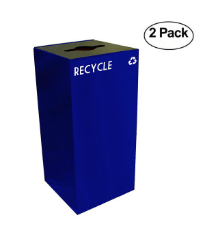 Witt Industries 32GC04-BL GeoCube Recycling Receptacle with Combination Slot/Round Opening, Steel, 32 gal, Blue (Set of 2)