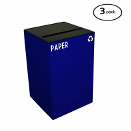 Witt Industries 24GC02-BL GeoCube Recycling Receptacle with Slot Opening, Steel, 24 gal, Blue (Set of 3)
