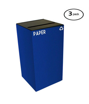 Witt Industries 28GC02-BL GeoCube Recycling Receptacle with Slot Opening, Steel, 28 gal, Blue (Set of 3)