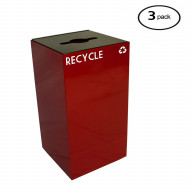 Witt Industries 28GC04-SC GeoCube Recycling Receptacle with Combination Slot/Round Opening, Steel, 28 gal, Scarlet (Set of 3)