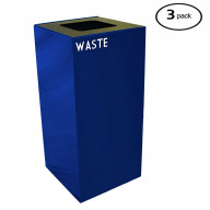 Witt Industries 32GC03-BL GeoCube Recycling Receptacle with Waste Opening, Steel, 32 gal, Blue (Set of 3)