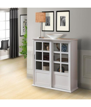 Pilaster Designs - Wood Curio Cabinet With Glass Sliding Doors - White Finish