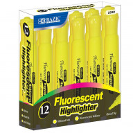 bazic yellow desk style fluorescent highlighters (12/box)