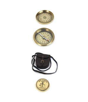 Solid Brass Boy Scout Compass w/ Faux Leather Pouch