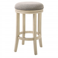 New Ridge Home Goods Victoria 25.8in. Counter-Height Backless Wood Swivel Barstool with Upholstered Seat, Distressed Ivory