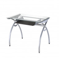 Techni Mobili Contempo Clear Glass Top Computer Desk With Pull Out Keyboard Panel. Color: Clear