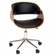 Armen Living Julian Modern Chair In Black And Walnut Veneer Back And Chrome