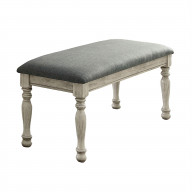 Transitional Fabric Upholstered Wooden Bench, Gray and White