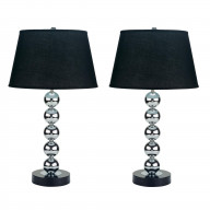 Metal Table Lamp with Fabric Drum Shade, Set of 2, Black and Silver