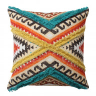 18 x 18 Handwoven Cotton Accent Pillow with Lace Embellishment, Multicolor