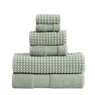 Porto 6 Piece Dual Tone Towel Set with Jacquard Grid Pattern The Urban Port, Green