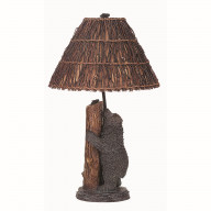 150 Watt Resin Bear Body Table Lamp with Twig Shade, Gray and Brown