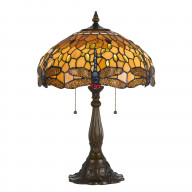 2 Bulb Tiffany Table Lamp with Dragonfly Design Shade, Multicolor