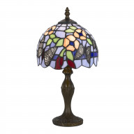 Metal Body Tiffany Table Lamp with Butterfly Design Shade, Multicolor