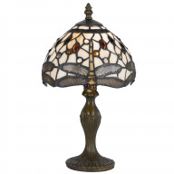 Metal Body Tiffany Table Lamp with Dragonfly Design Shade, Multicolor