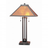 Ball Inlay Metal Body Table Lamp with Square Mica Shade, Bronze