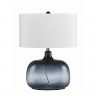 Glass Body Table Lamp with Drum Shade and Bubble Design, Blue and White