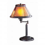 Metal Body Swing Arm Table Lamp with Conical Mica Shade, Bronze
