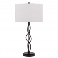 Round Fabric Shade Table Lamp with Metal Spiral Design Base,White and Black