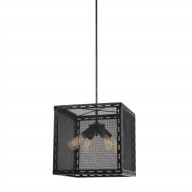 Metal Wire Mesh Design Shade Chandelier with Cord, Black