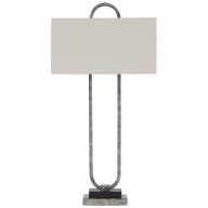Open Capsule Metal Body Table Lamp with Fabric Drum Shade, Gray and White
