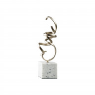 Twisted Scrolled Metal Sculpture with Marble Base, Champagne Gold and White