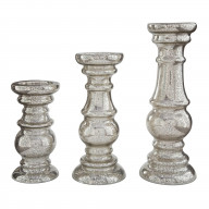 Mercury Glass Candleholder with Pedestal Base, Set of 3, Silver