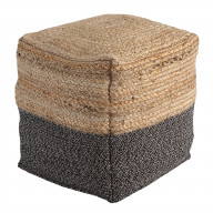Cube Shape Jute Pouf with Braided Design, Black and Brown