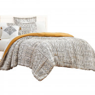 Chania 8 Piece King Bed Set with Tribal Print The Urban Port, White and Brown