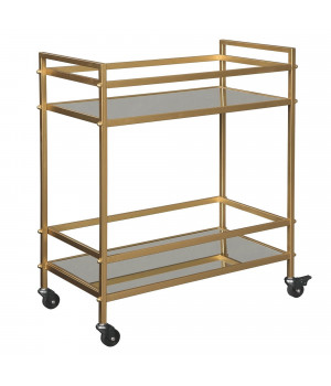 Metal Frame Bar Cart with 2 Mirrored Shelves, Gold