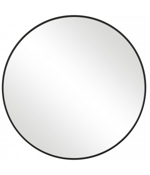 24 Inches Round Shape Sleek Metal Frame Mirror, Black