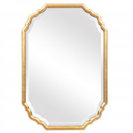 32 Inches Curved Design Wooden Vanity Mirror, Gold