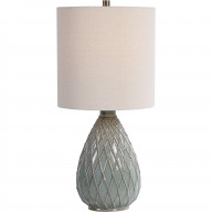 Pot Bellied Ceramic Table Lamp with Diamond Pattern, Gray