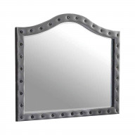 Mirror with Button Tufting and Scalloped Top, Gray
