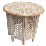Mesh Cut Out Design Base Wooden Octagonal Table with Round Top, Antique White