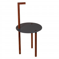 29 Inches Round Metal Top End Table with Inbuilt Wooden Pole, Brown and Black