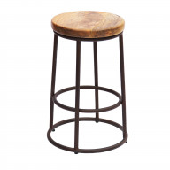 24 Inch Mango Wood Counter Height Barstool With Iron Base, Brown And Black