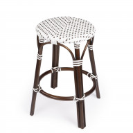 Butler Specialty Company, Tobias Rattan Round 24" Counter Stool, White and Brown Dot