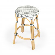 Butler Specialty Company, Tobias Rattan Round 24" Counter Stool, White and Navy Dot