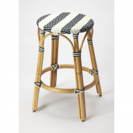 Butler Specialty Company, Tobias Rattan Round 24" Counter Stool, White and Navy Stripe