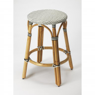 Butler Specialty Company, Tobias Rattan Round 24" Counter Stool, White and Black Dot