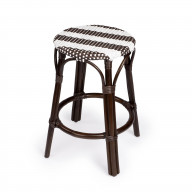 Butler Specialty Company, Tobias Rattan Round 24" Counter Stool, White and Brown Stripe