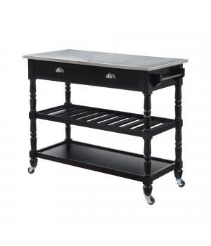 French Country 3 Tier Stainless Steel Kitchen Cart with Drawers