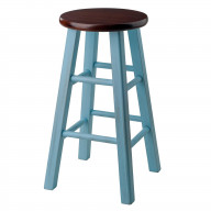 Ivy Counter Stool, Rustic Light Blue and Walnut