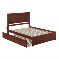 Madison Queen Bed with Footboard and Twin Extra Long Trundle in Walnut