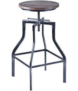 Armen Living Concord Adjustable Barstool In Industrial Grey Finish With Ash Pine Wood Seat 