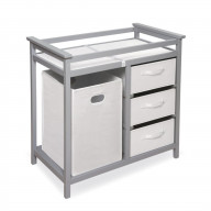Modern Changing Table With 3 Baskets & Hamper - Gray