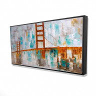 GOLDEN GATE WITH TURQUOISE PAINT SPOTS - Framed Print on canvas by Begin Edition